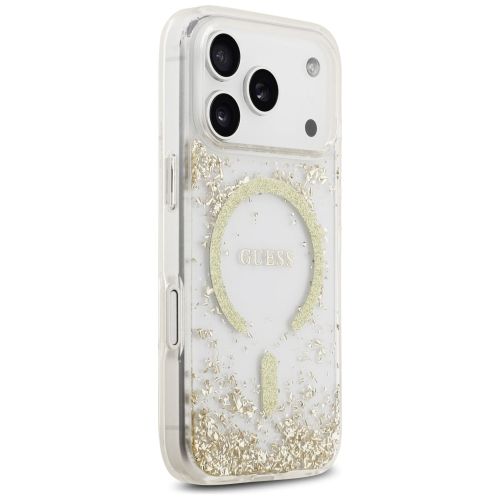 MagSafe hoesje voor Apple iPhone 17 Pro, Guess, Resin Bottom Glitter, Goud