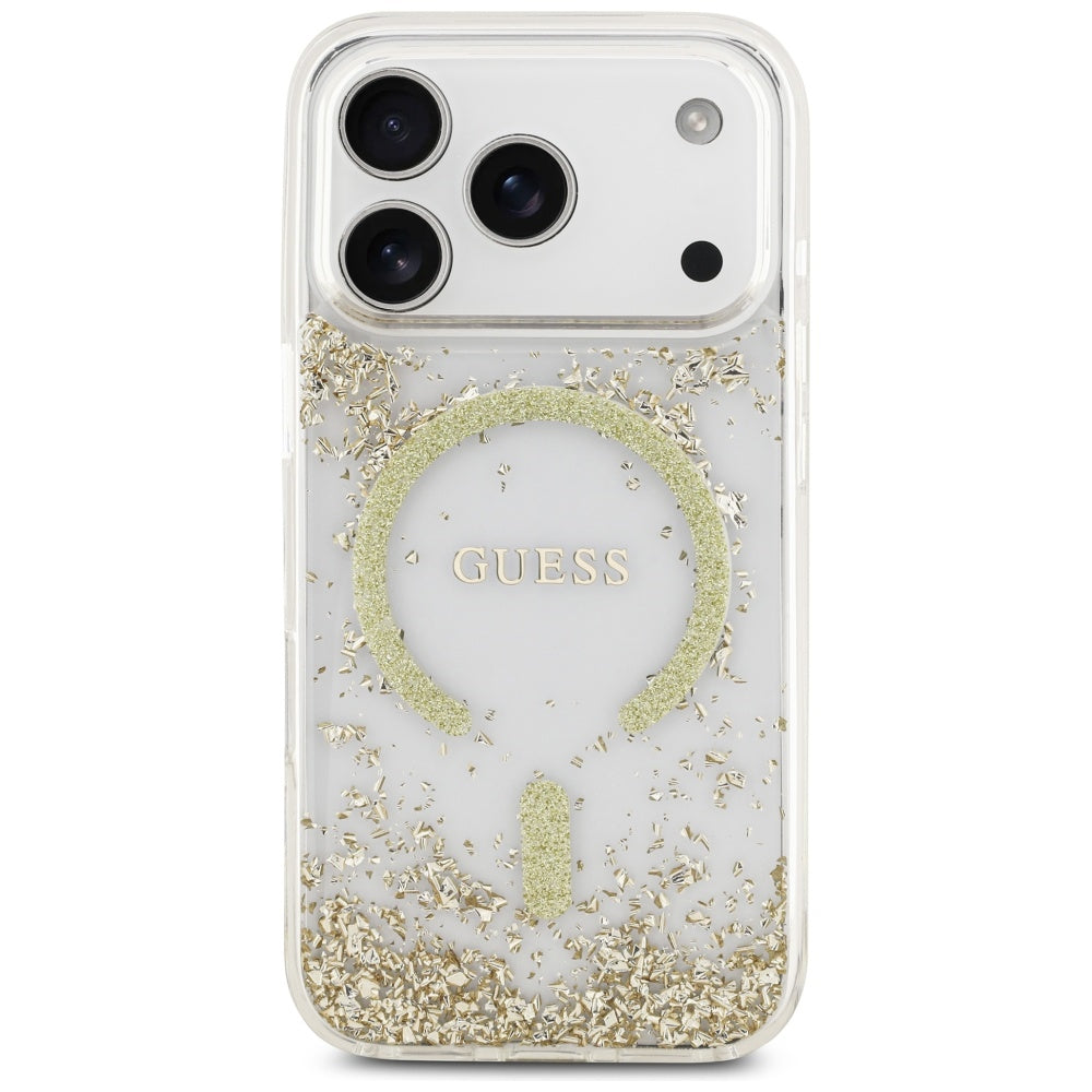 MagSafe hoesje voor Apple iPhone 17 Pro, Guess, Resin Bottom Glitter, Goud