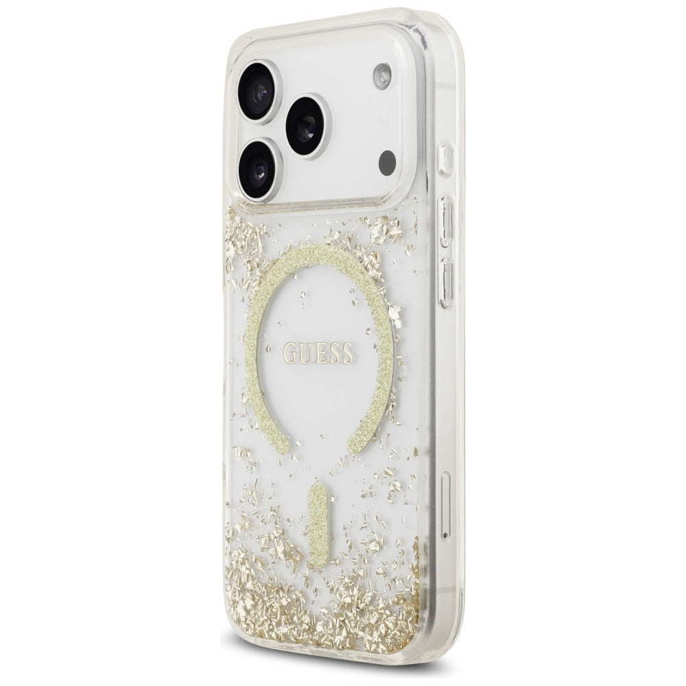 MagSafe hoesje voor Apple iPhone 17 Pro, Guess, Resin Bottom Glitter, Goud