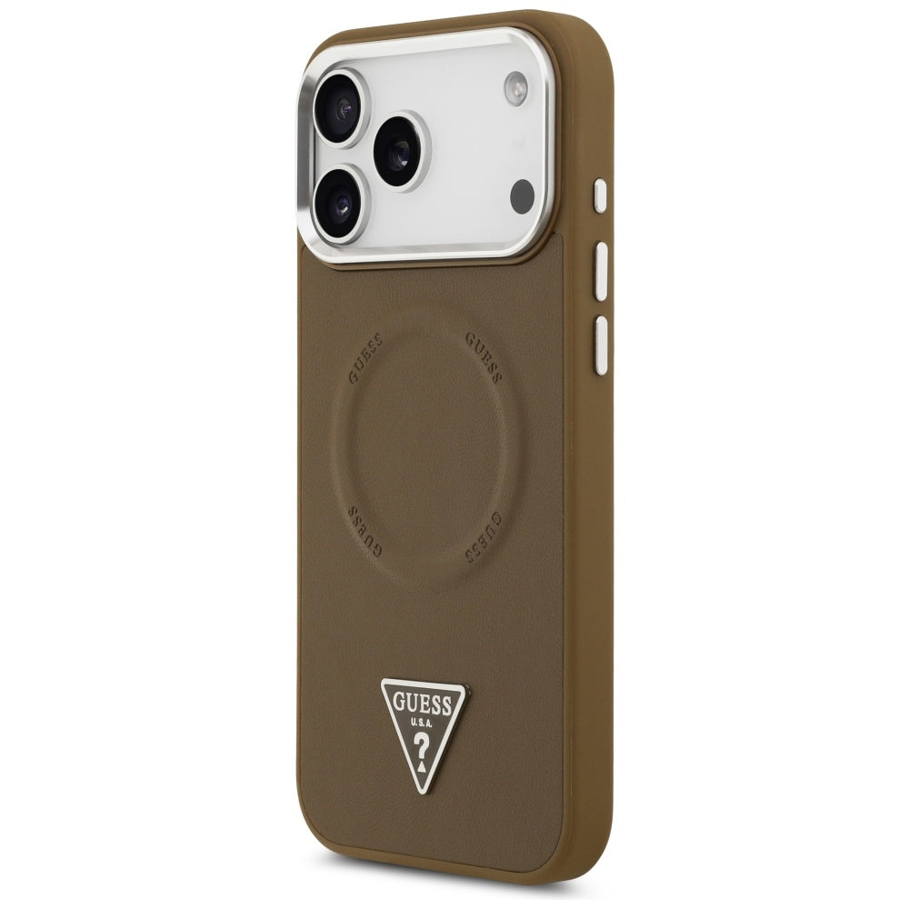 MagSafe hoesje voor Apple iPhone 17 Pro, Guess, Triangle Logo, Zilverbruin