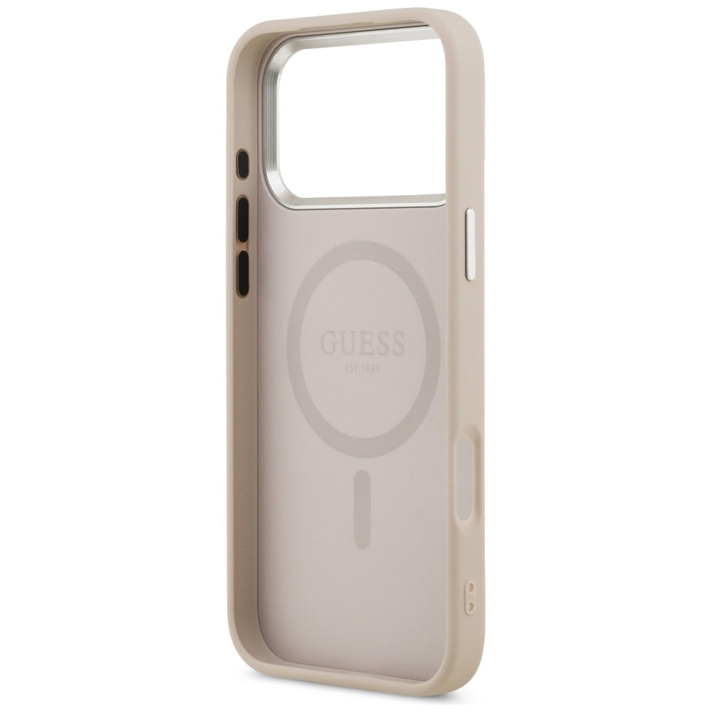 MagSafe hoesje voor Apple iPhone 17 Pro, Guess, Triangle Logo, Roze Zilver