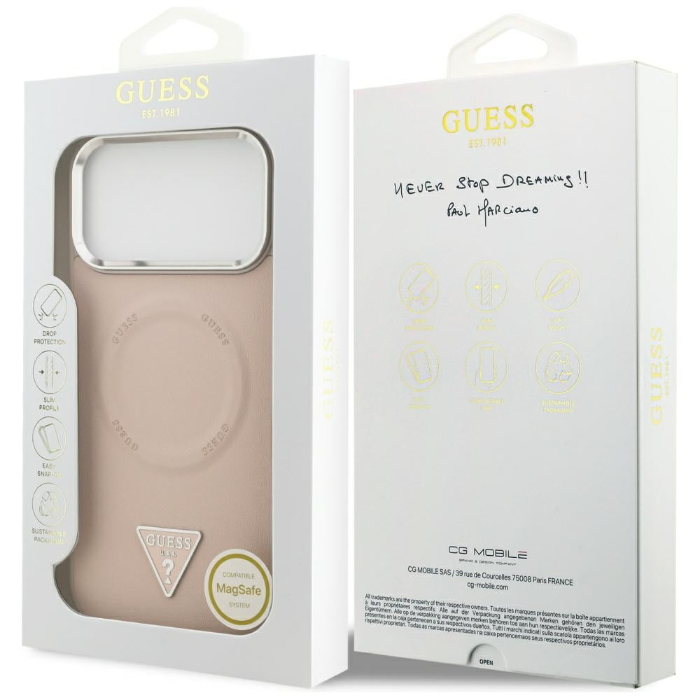 MagSafe hoesje voor Apple iPhone 17 Pro, Guess, Triangle Logo, Roze Zilver