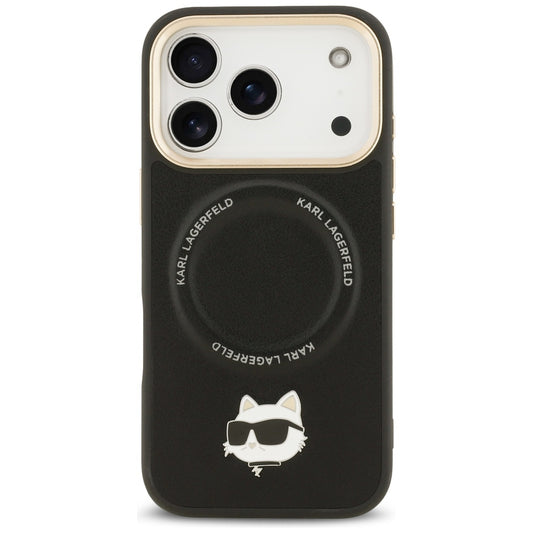 MagSafe hoes voor Apple iPhone 17 Pro, Karl Lagerfeld, Big Strap Choupette Metal Logo, Zwart