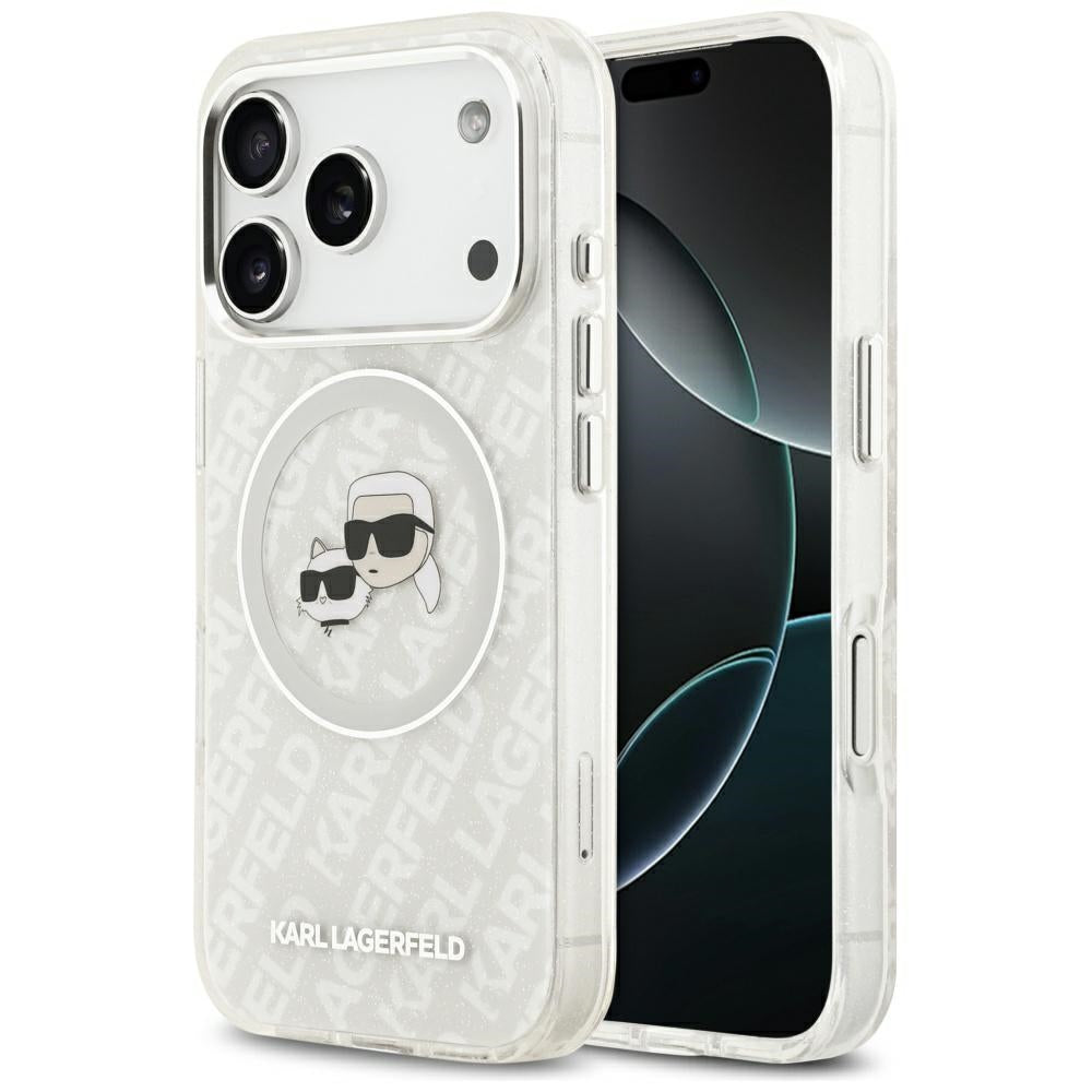 MagSafe hoesje voor Apple iPhone 17 Pro, Karl Lagerfeld, Glitter Karl & Choupette Head, Wit