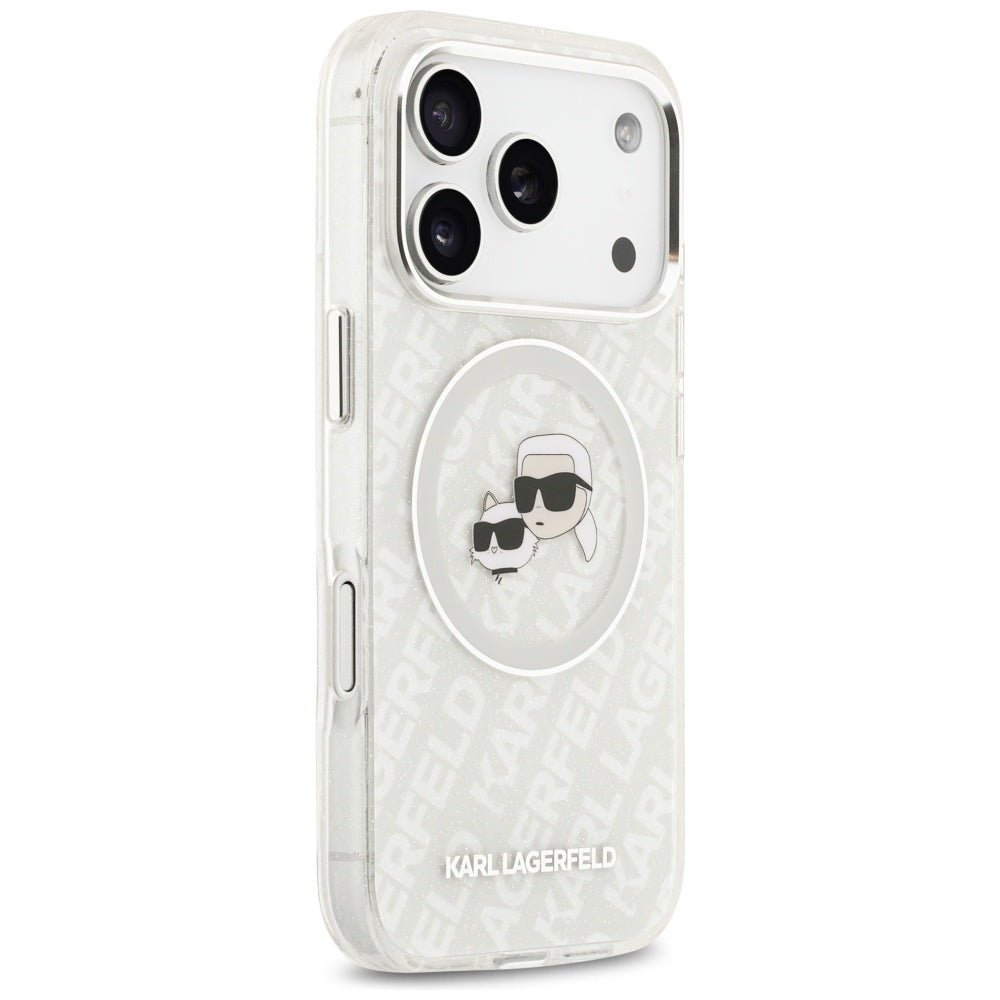 MagSafe hoesje voor Apple iPhone 17 Pro, Karl Lagerfeld, Glitter Karl & Choupette Head, Wit