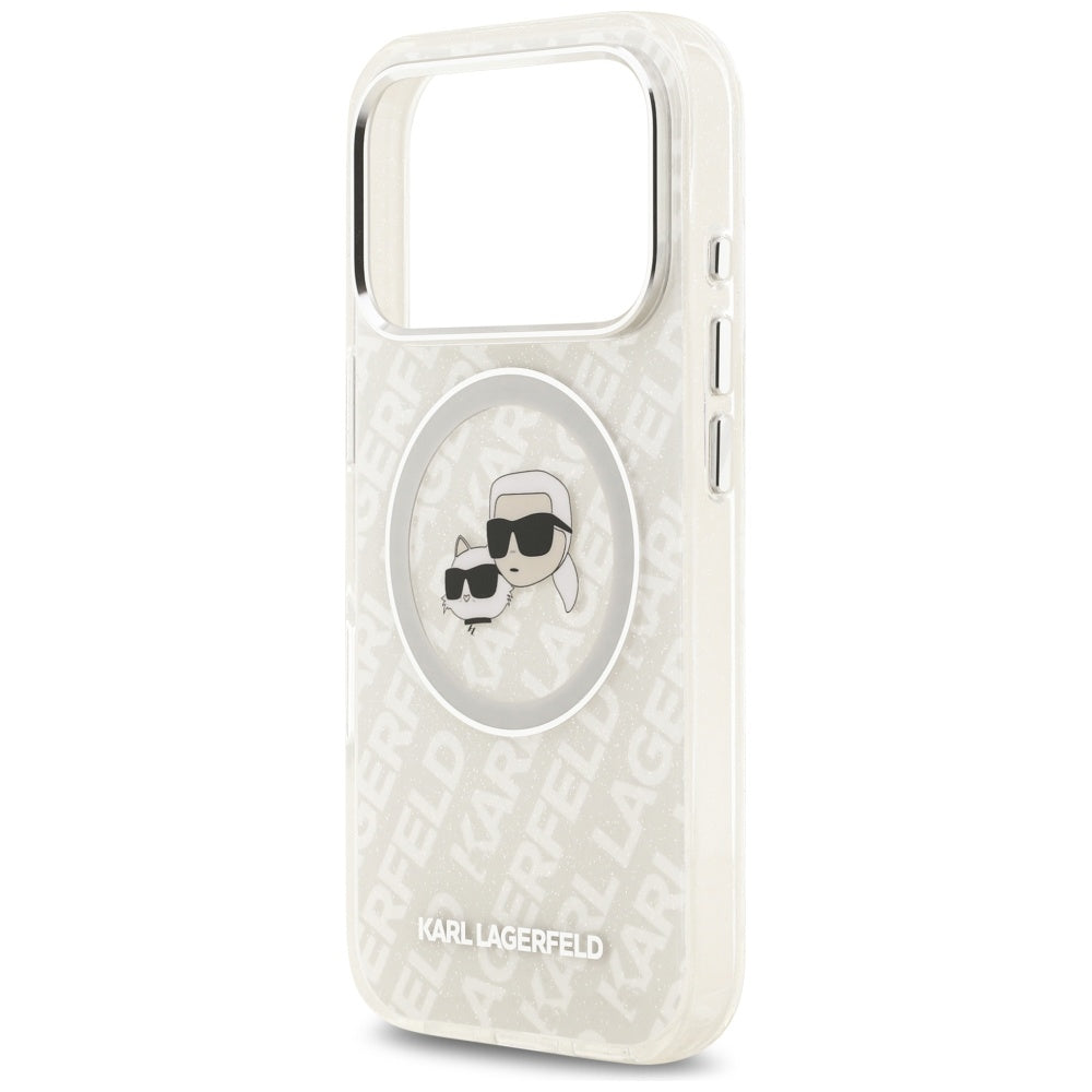 MagSafe hoesje voor Apple iPhone 17 Pro, Karl Lagerfeld, Glitter Karl & Choupette Head, Wit