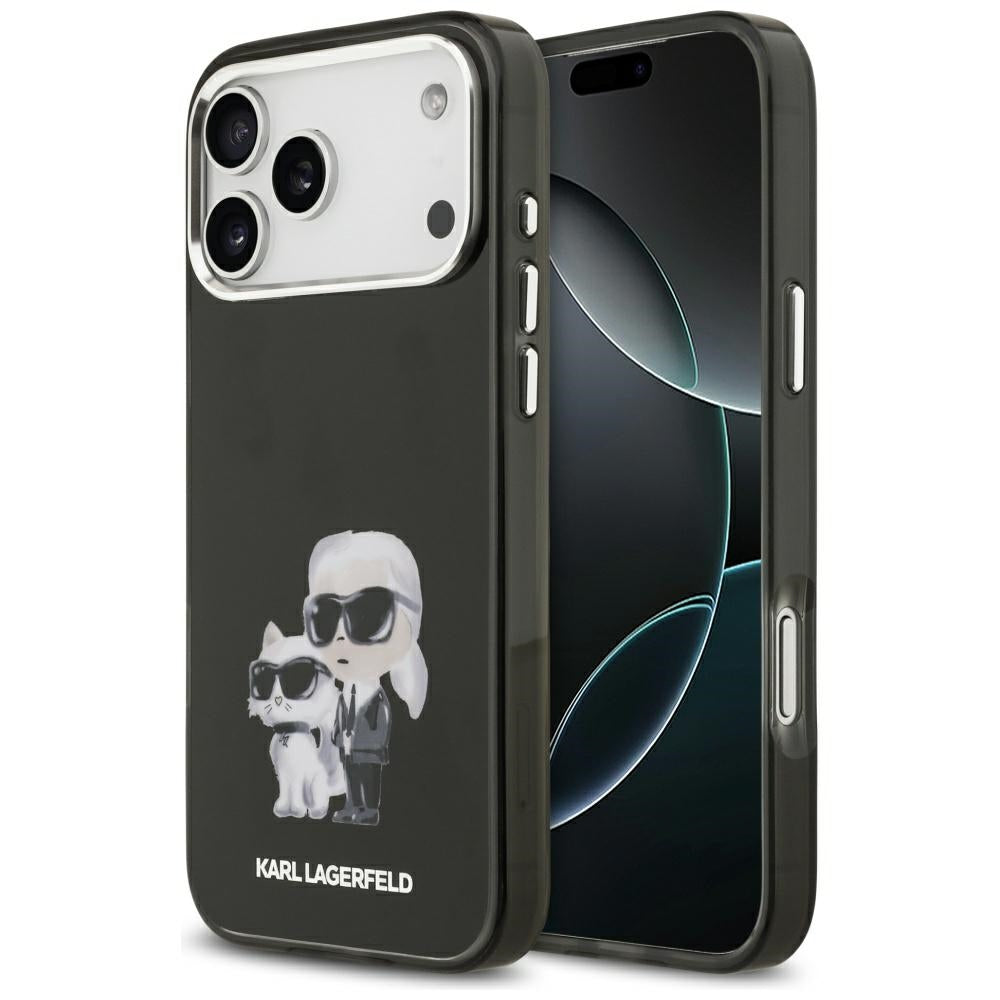 MagSafe hoesje voor Apple iPhone 17 Pro, Karl Lagerfeld, IML Aquarelle Logo Karl & Choupette, Zwart