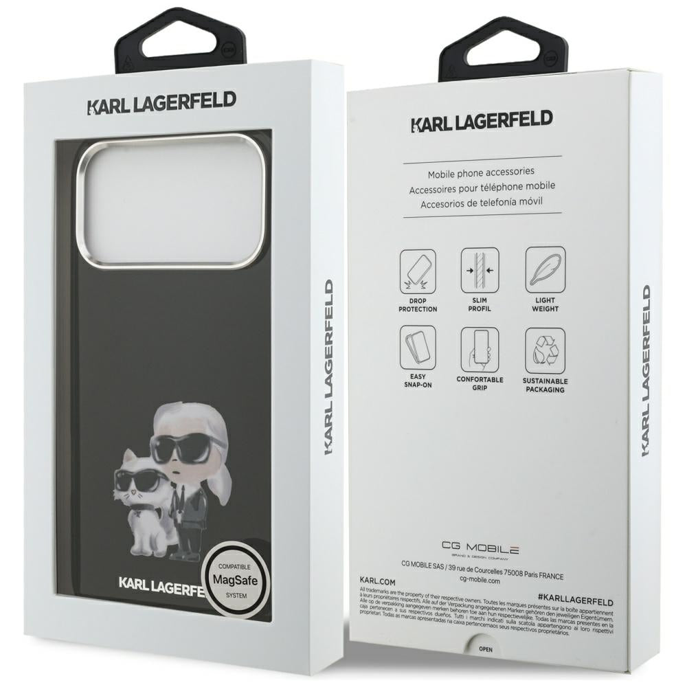 MagSafe hoesje voor Apple iPhone 17 Pro, Karl Lagerfeld, IML Aquarelle Logo Karl & Choupette, Zwart