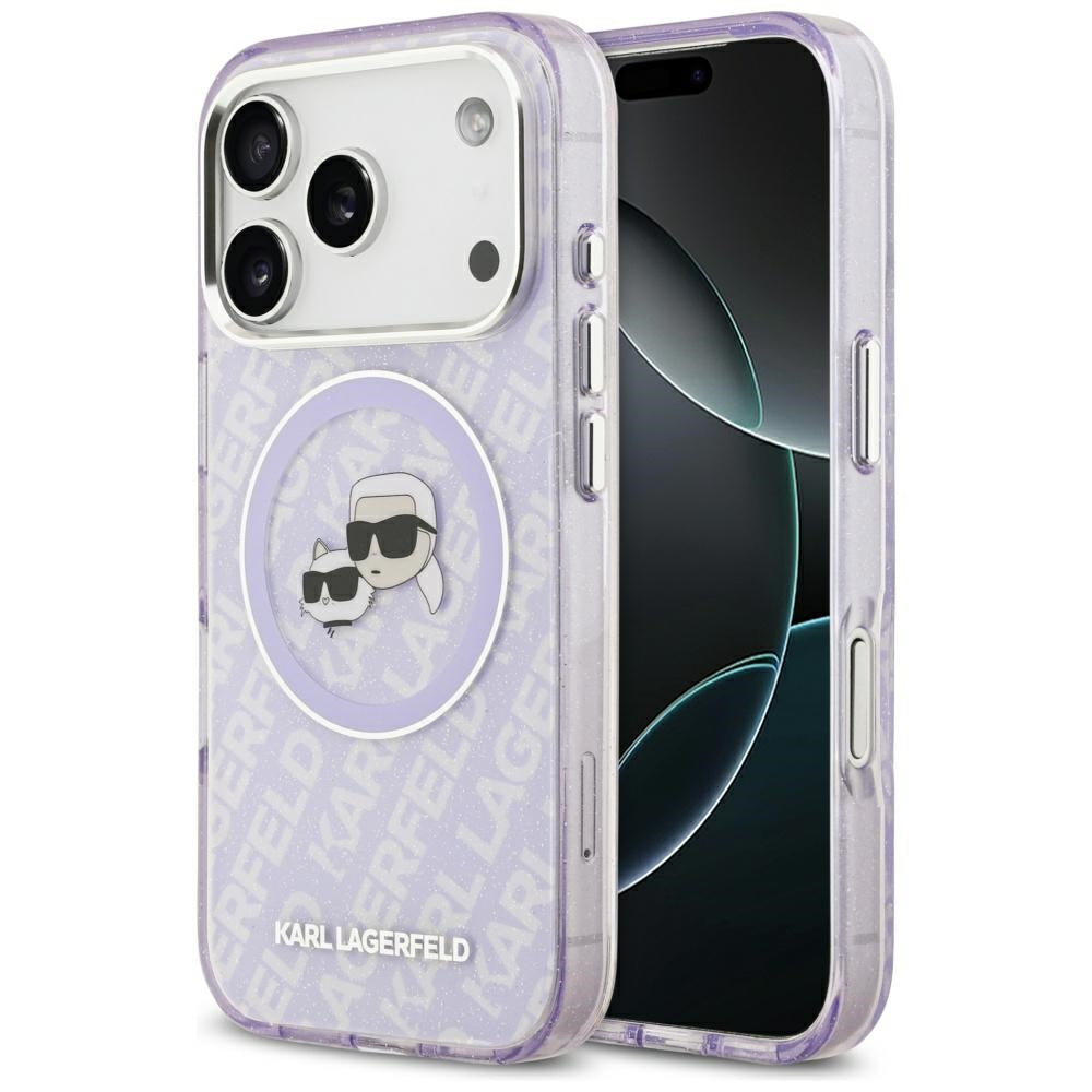 MagSafe hoesje voor Apple iPhone 17 Pro, Karl Lagerfeld, IML Glitter Karl & Choupette's Heads, Paars