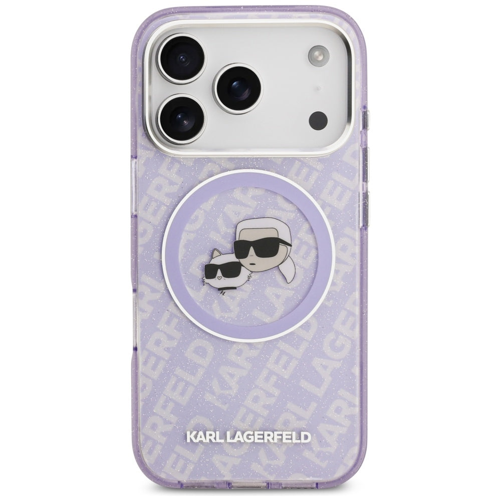 MagSafe hoesje voor Apple iPhone 17 Pro, Karl Lagerfeld, IML Glitter Karl & Choupette's Heads, Paars