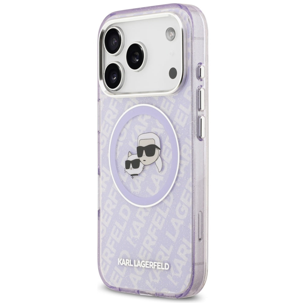MagSafe hoesje voor Apple iPhone 17 Pro, Karl Lagerfeld, IML Glitter Karl & Choupette's Heads, Paars