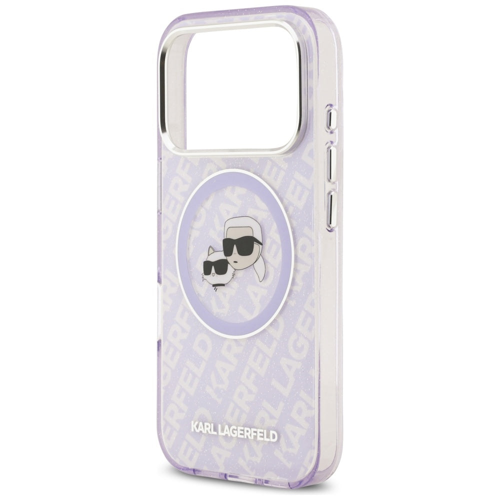 MagSafe hoesje voor Apple iPhone 17 Pro, Karl Lagerfeld, IML Glitter Karl & Choupette's Heads, Paars