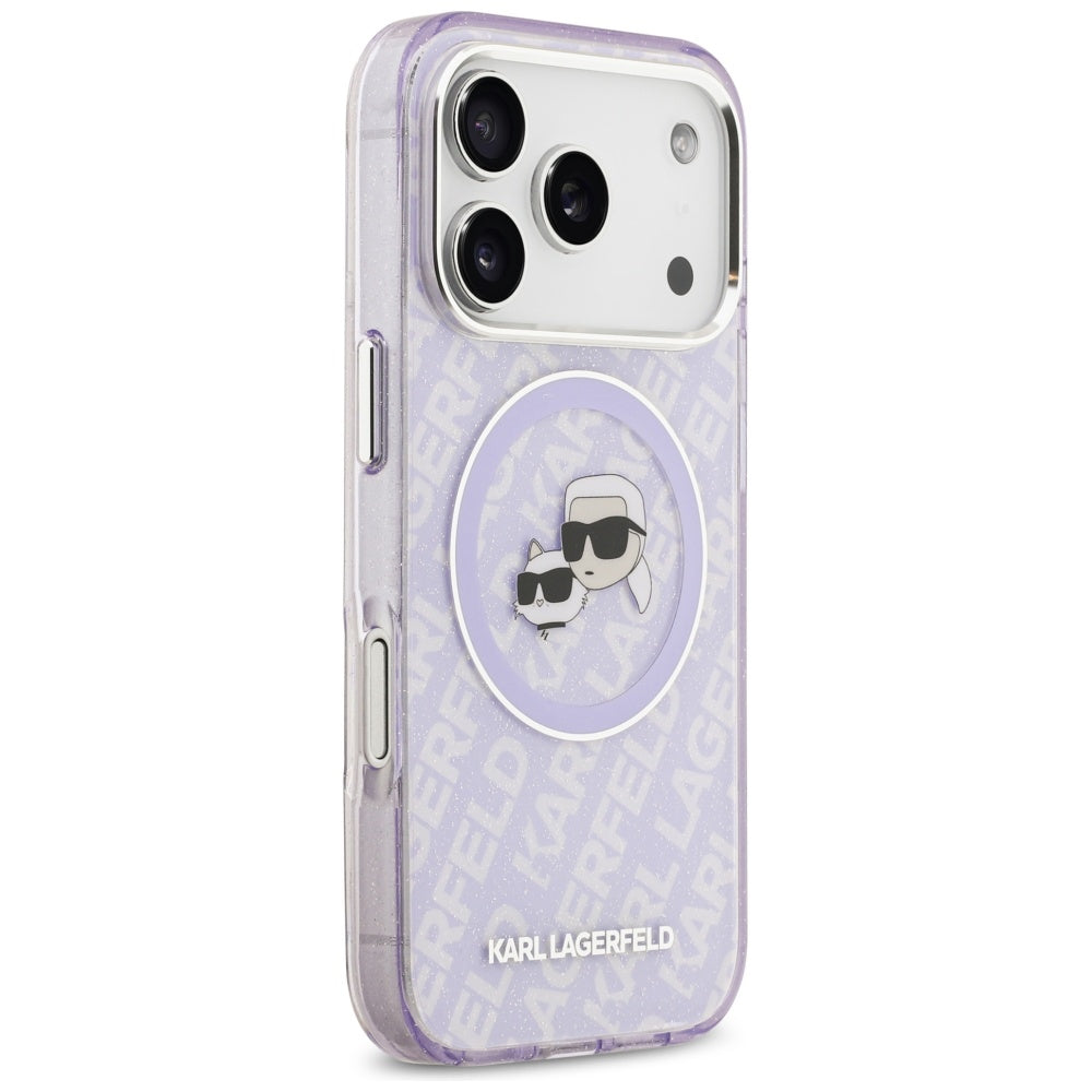 MagSafe hoesje voor Apple iPhone 17 Pro, Karl Lagerfeld, IML Glitter Karl & Choupette's Heads, Paars