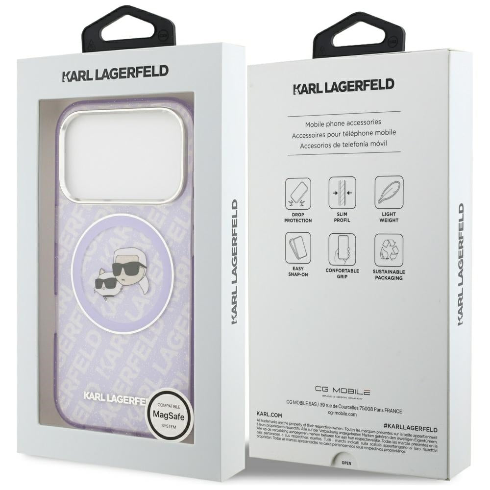 MagSafe hoesje voor Apple iPhone 17 Pro, Karl Lagerfeld, IML Glitter Karl & Choupette's Heads, Paars