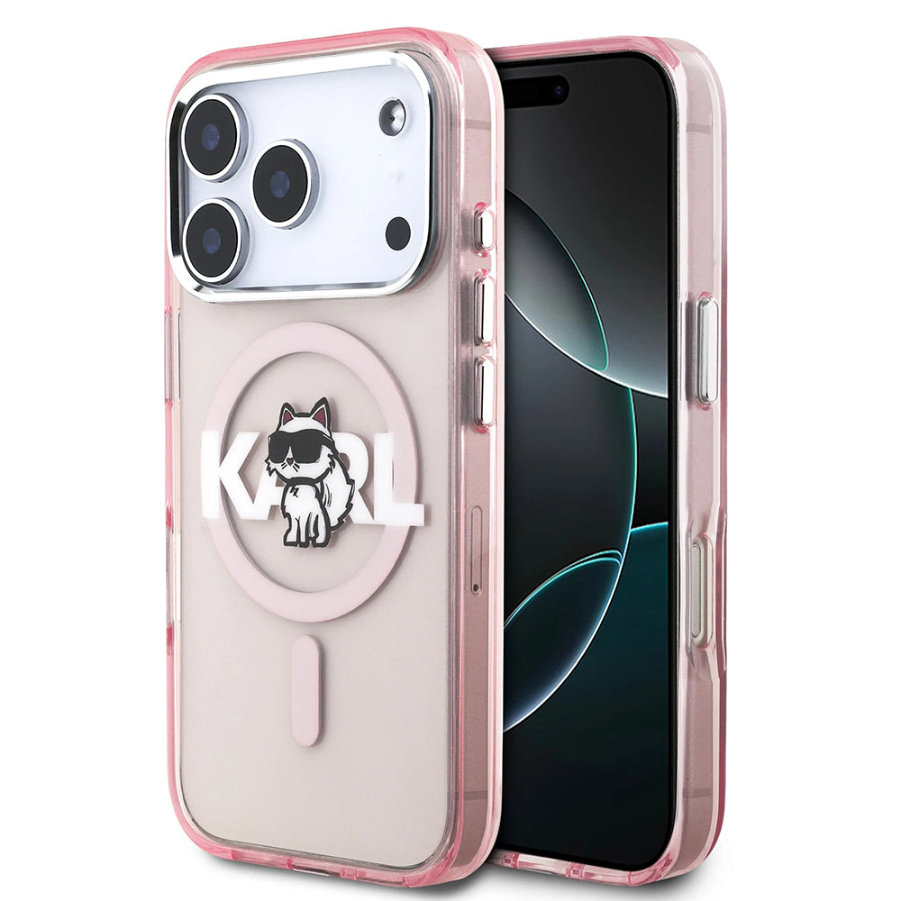 MagSafe hoesje voor Apple iPhone 17 Pro, Karl Lagerfeld, IML Sketch Logo Choupette, Roze