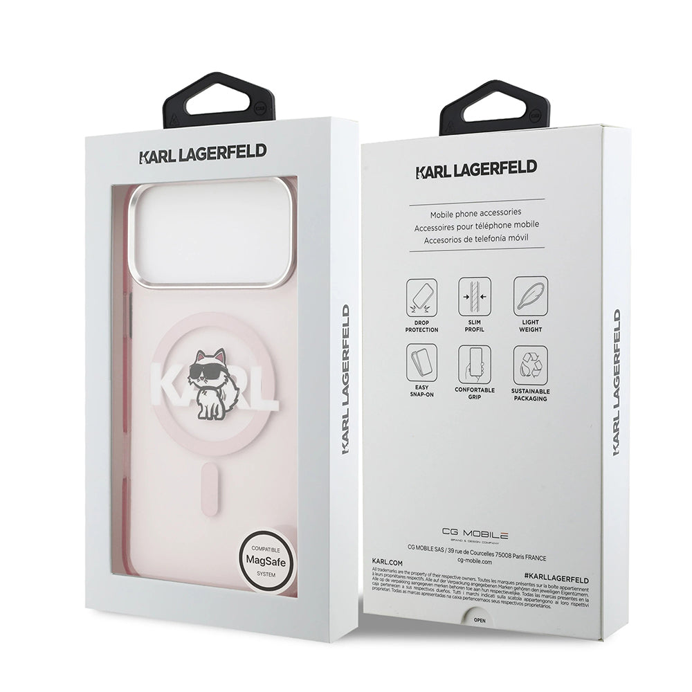 MagSafe hoesje voor Apple iPhone 17 Pro, Karl Lagerfeld, IML Sketch Logo Choupette, Roze
