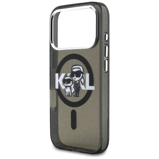 MagSafe hoesje voor Apple iPhone 17 Pro, Karl Lagerfeld, IML Sketch Logo Glitter Karl & Choupette, Zwart