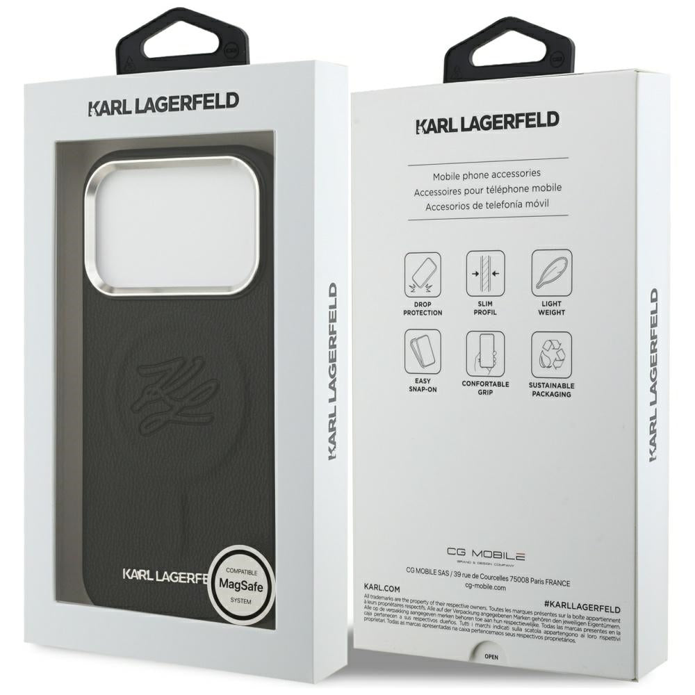 MagSafe hoes voor Apple iPhone 17 Pro, Karl Lagerfeld, Initial & Metal Logo, Zwart