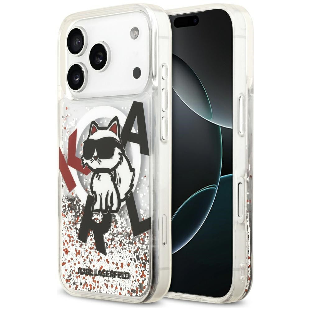 MagSafe hoes voor Apple iPhone 17 Pro, Karl Lagerfeld, Liquid Glitter Choupette Logo, Transparant