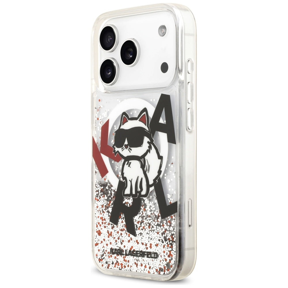 MagSafe hoes voor Apple iPhone 17 Pro, Karl Lagerfeld, Liquid Glitter Choupette Logo, Transparant