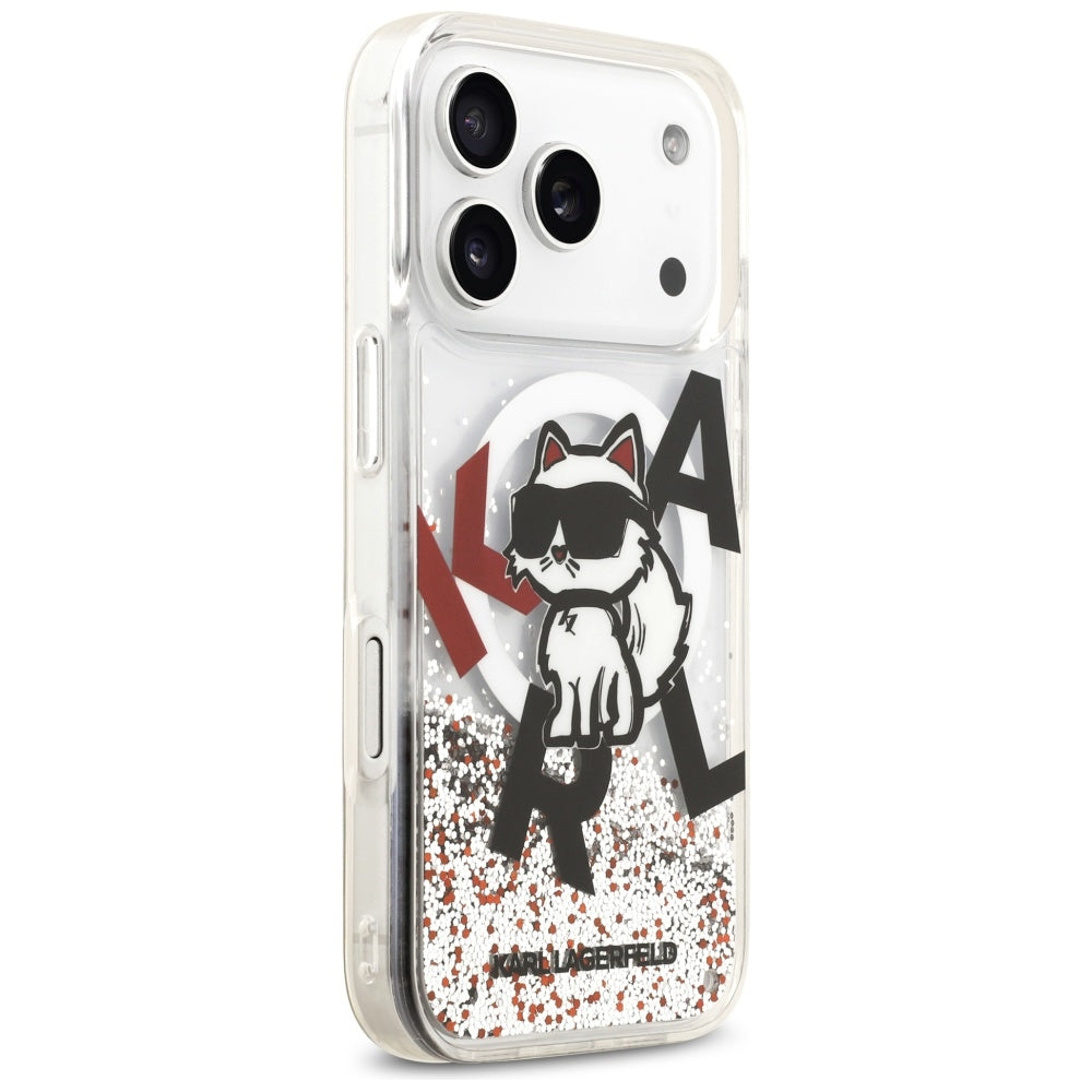 MagSafe hoes voor Apple iPhone 17 Pro, Karl Lagerfeld, Liquid Glitter Choupette Logo, Transparant