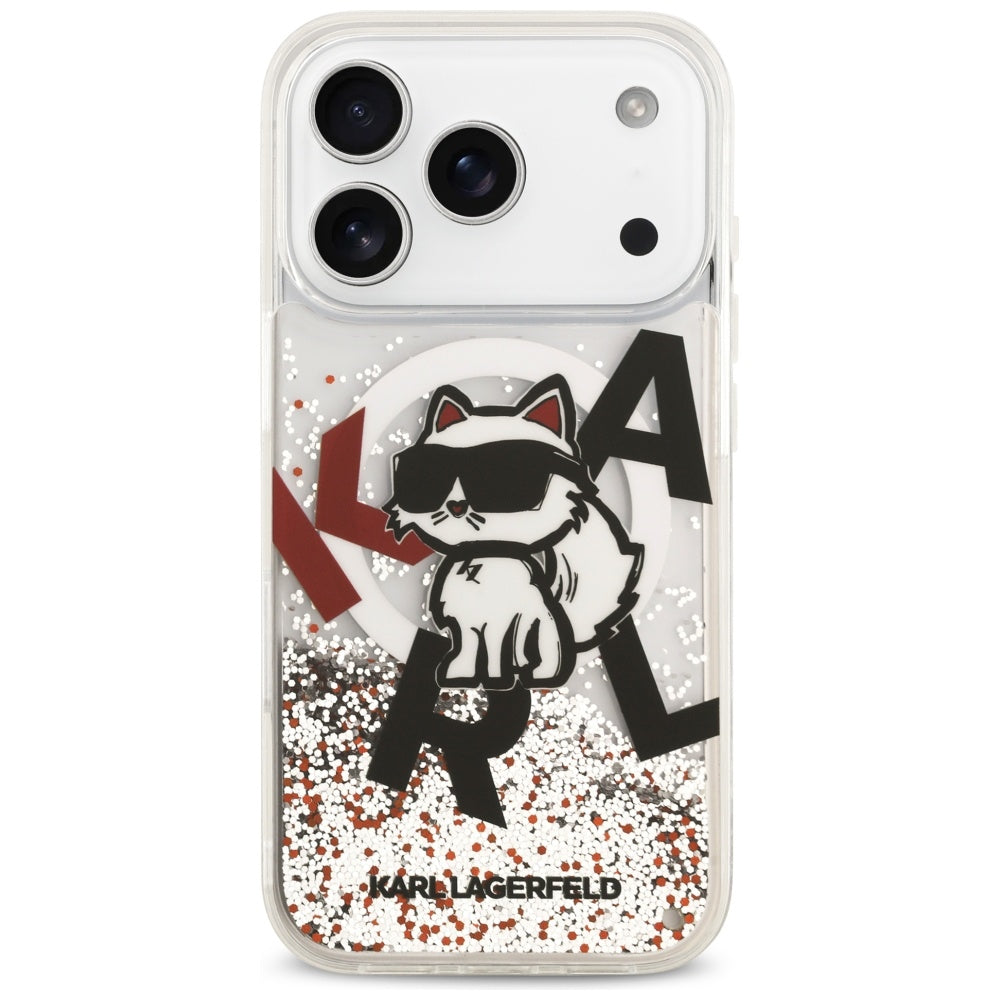 MagSafe hoes voor Apple iPhone 17 Pro, Karl Lagerfeld, Liquid Glitter Choupette Logo, Transparant