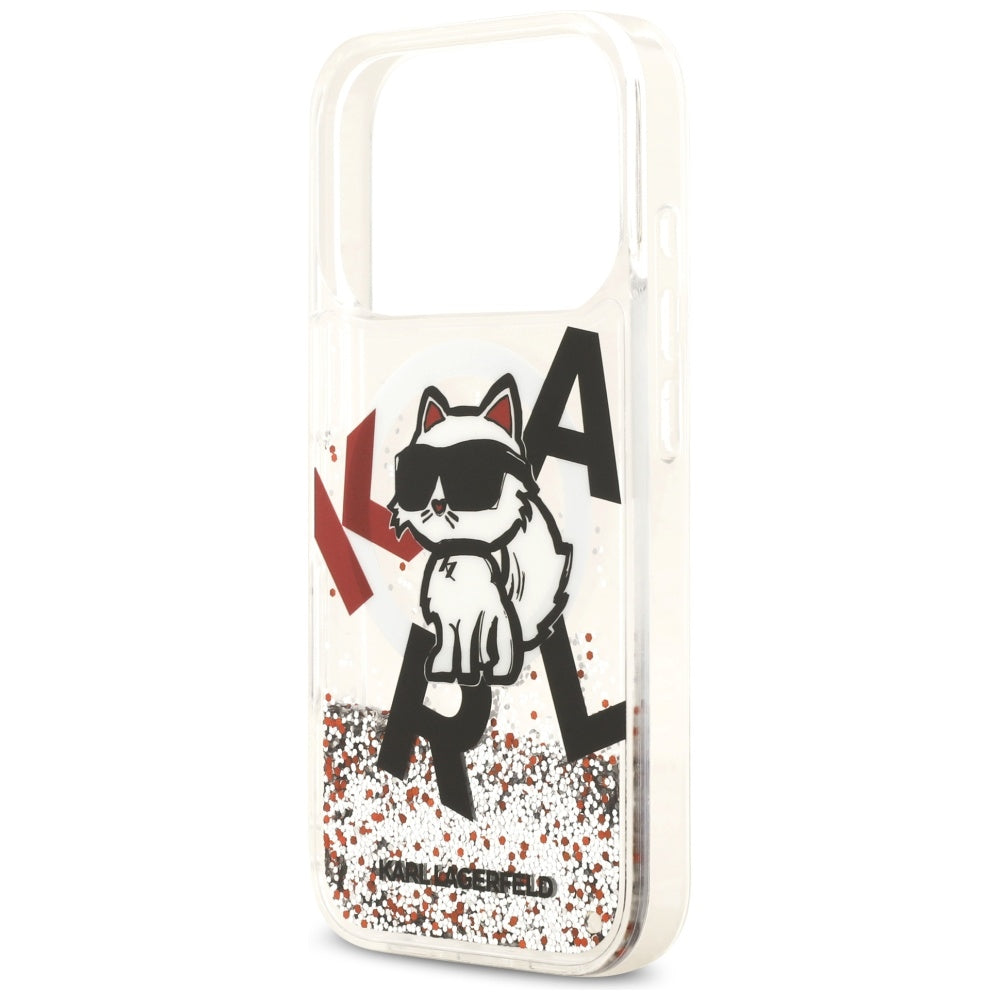 MagSafe hoes voor Apple iPhone 17 Pro, Karl Lagerfeld, Liquid Glitter Choupette Logo, Transparant