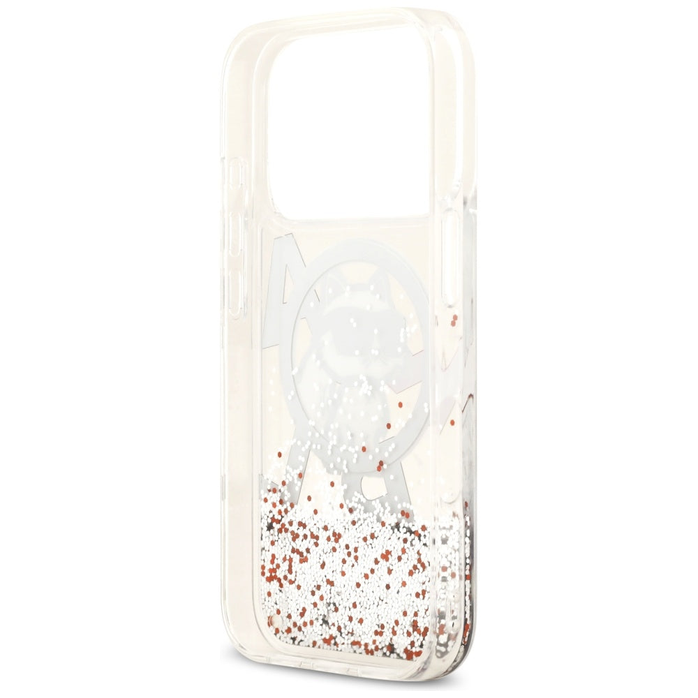 MagSafe hoes voor Apple iPhone 17 Pro, Karl Lagerfeld, Liquid Glitter Choupette Logo, Transparant