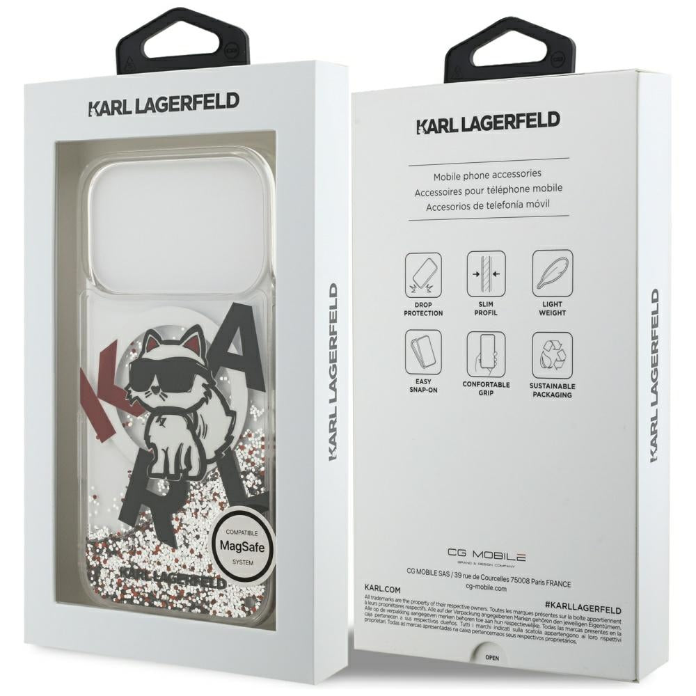 MagSafe hoes voor Apple iPhone 17 Pro, Karl Lagerfeld, Liquid Glitter Choupette Logo, Transparant