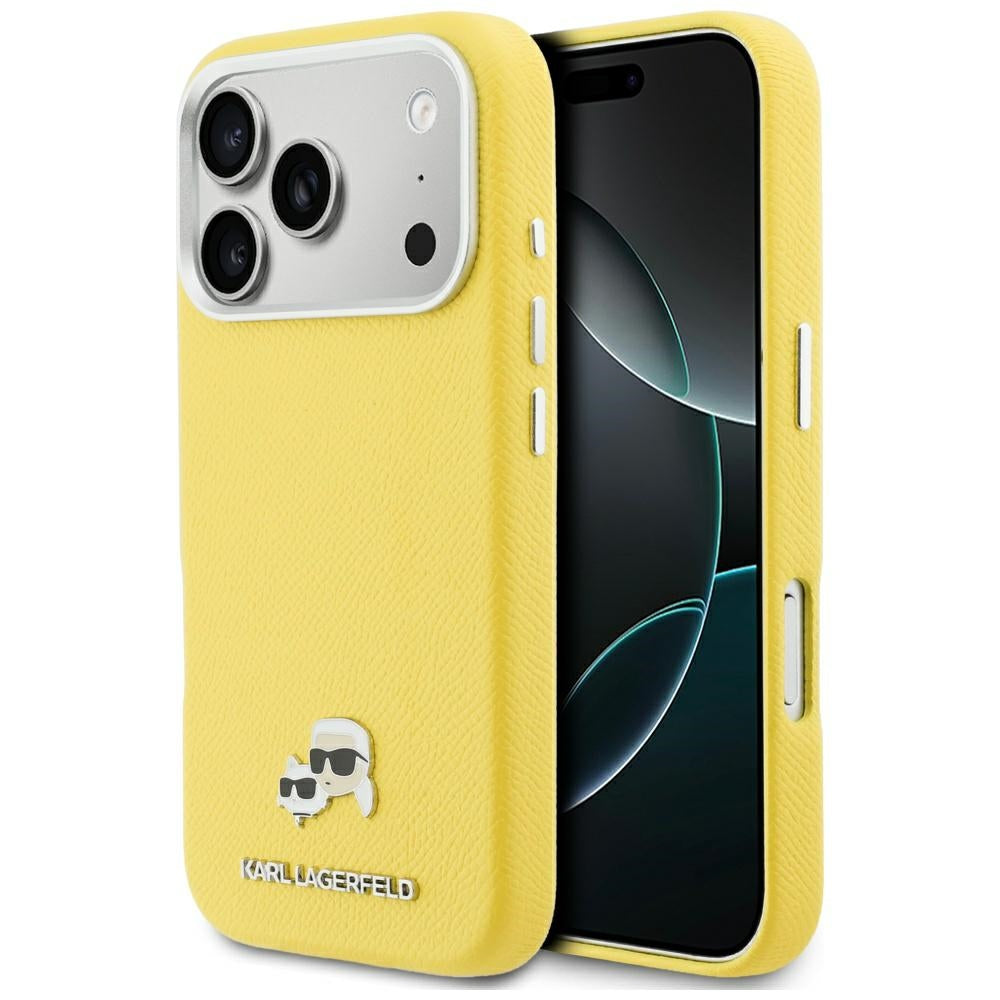 MagSafe hoes voor Apple iPhone 17 Pro, Karl Lagerfeld, Saffiano Karl & Choupette Pins, Geel