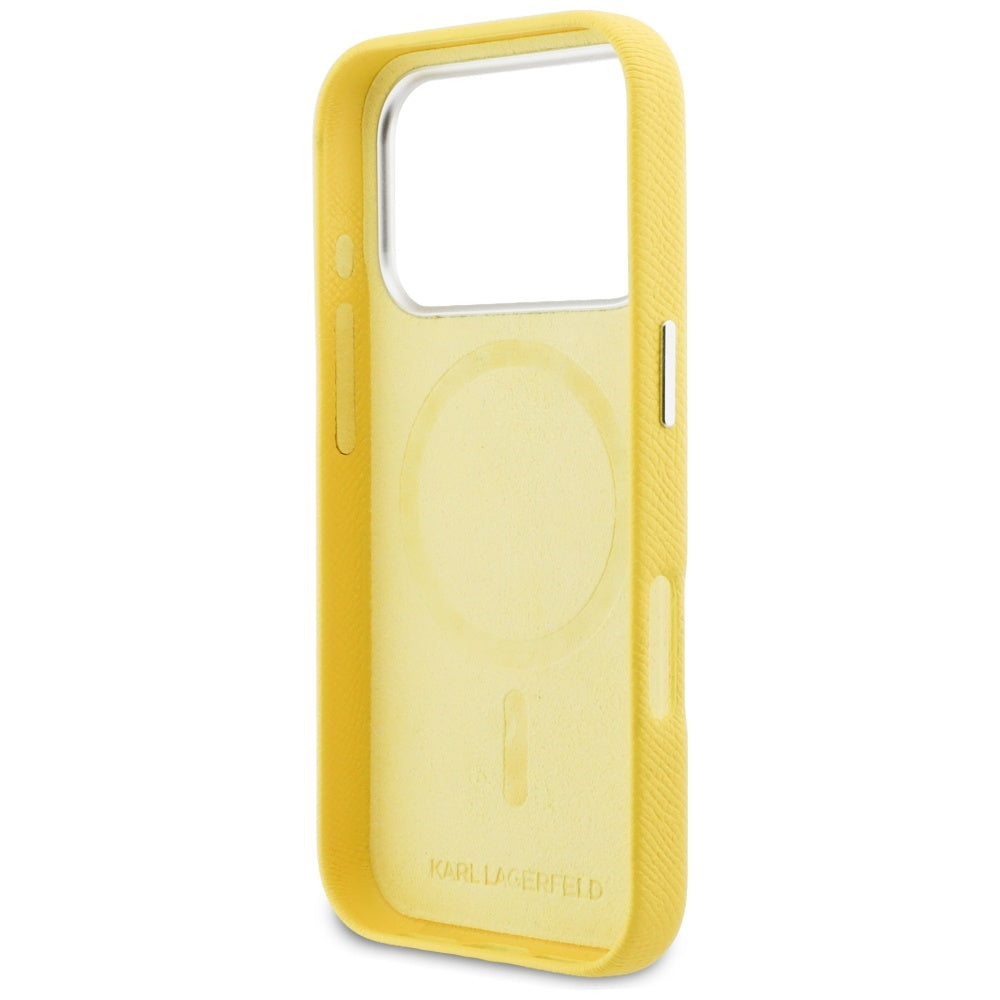 MagSafe hoes voor Apple iPhone 17 Pro, Karl Lagerfeld, Saffiano Karl & Choupette Pins, Geel