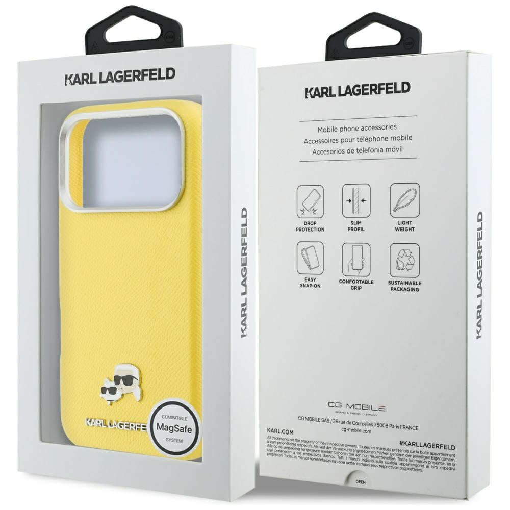 MagSafe hoes voor Apple iPhone 17 Pro, Karl Lagerfeld, Saffiano Karl & Choupette Pins, Geel