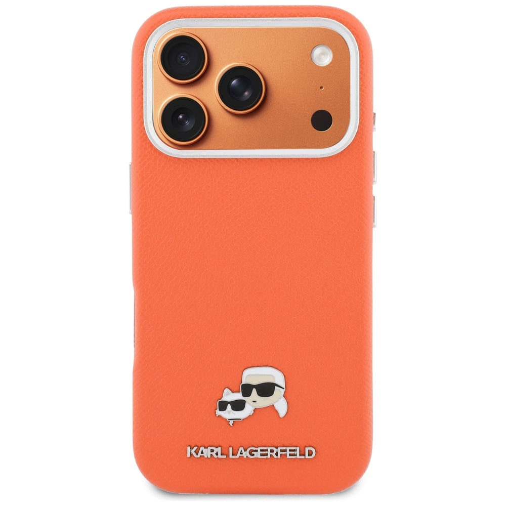 MagSafe hoes voor Apple iPhone 17 Pro, Karl Lagerfeld, Saffiano Karl & Choupette Pins, Oranje