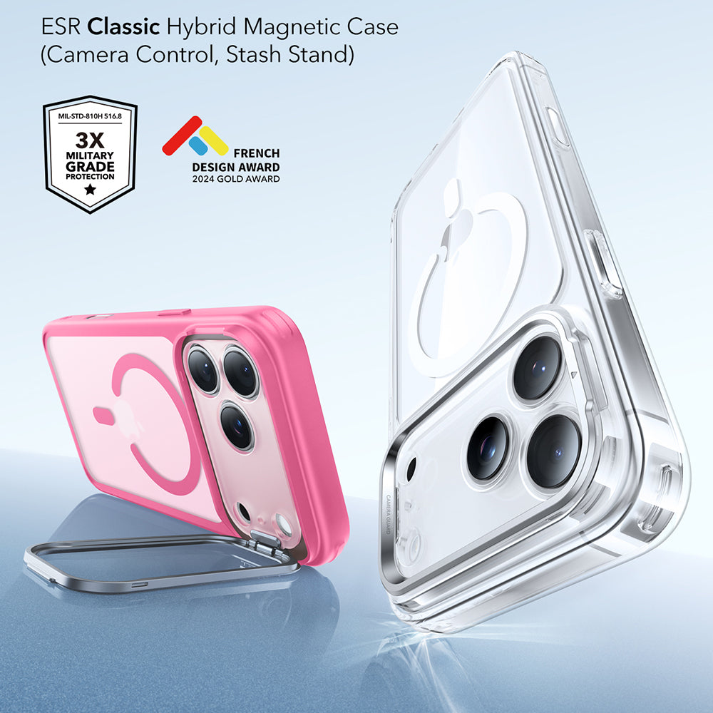 MagSafe hoesje voor Apple iPhone 17 Pro Max, ESR, Classic Hybrid Kickstand, Satijnroze