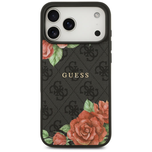 MagSafe hoesje voor Apple iPhone 17 Pro Max, Guess, 4G Flowers Print, Zwart