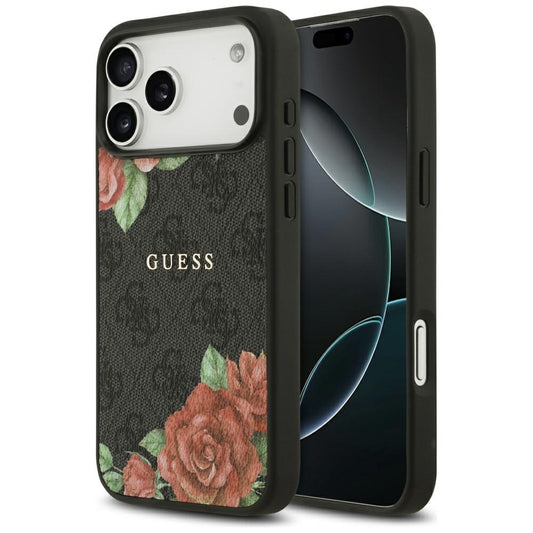 MagSafe hoesje voor Apple iPhone 17 Pro Max, Guess, 4G Flowers Print, Zwart