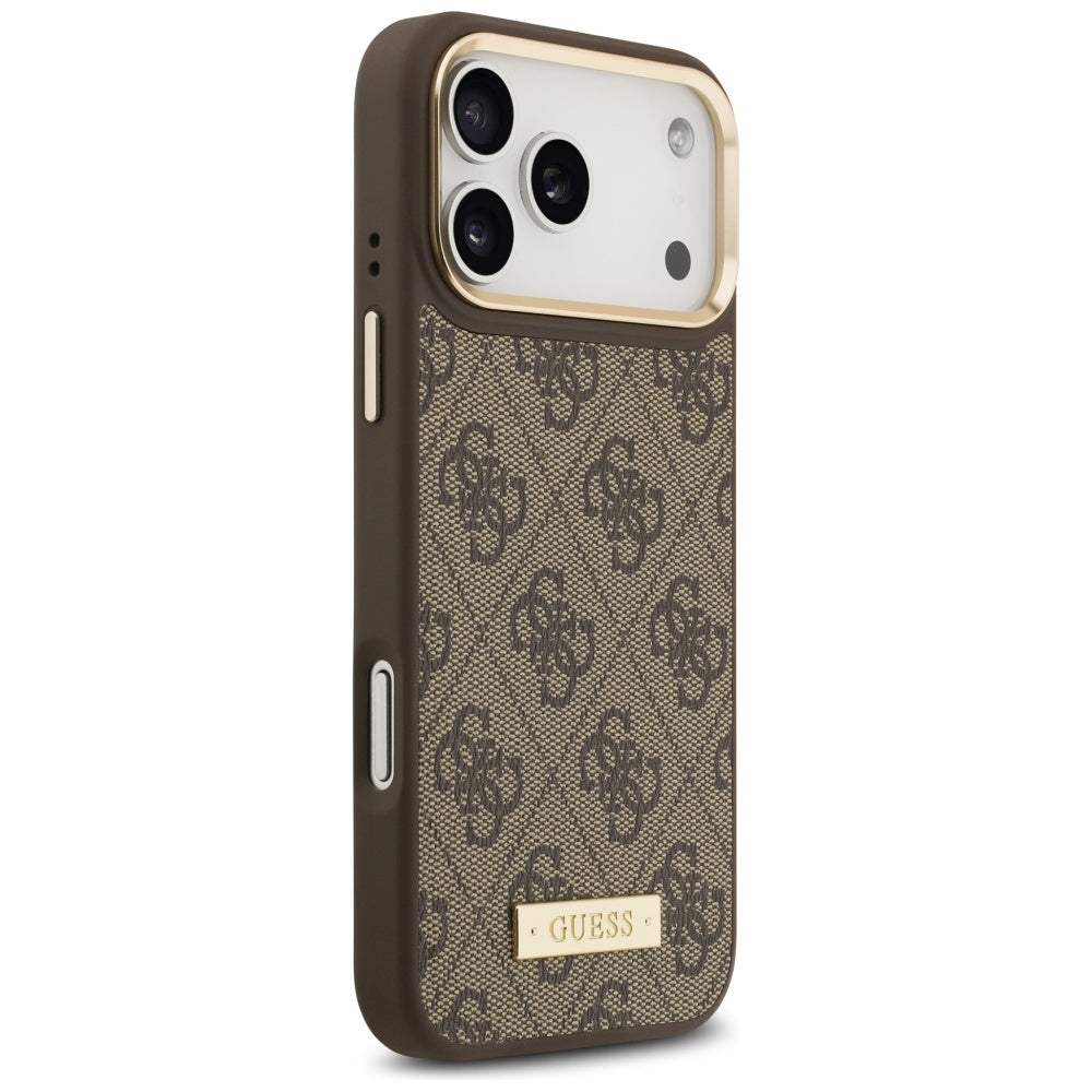 MagSafe hoesje voor Apple iPhone 17 Pro Max, Guess, 4G Logo Plate, Bruin