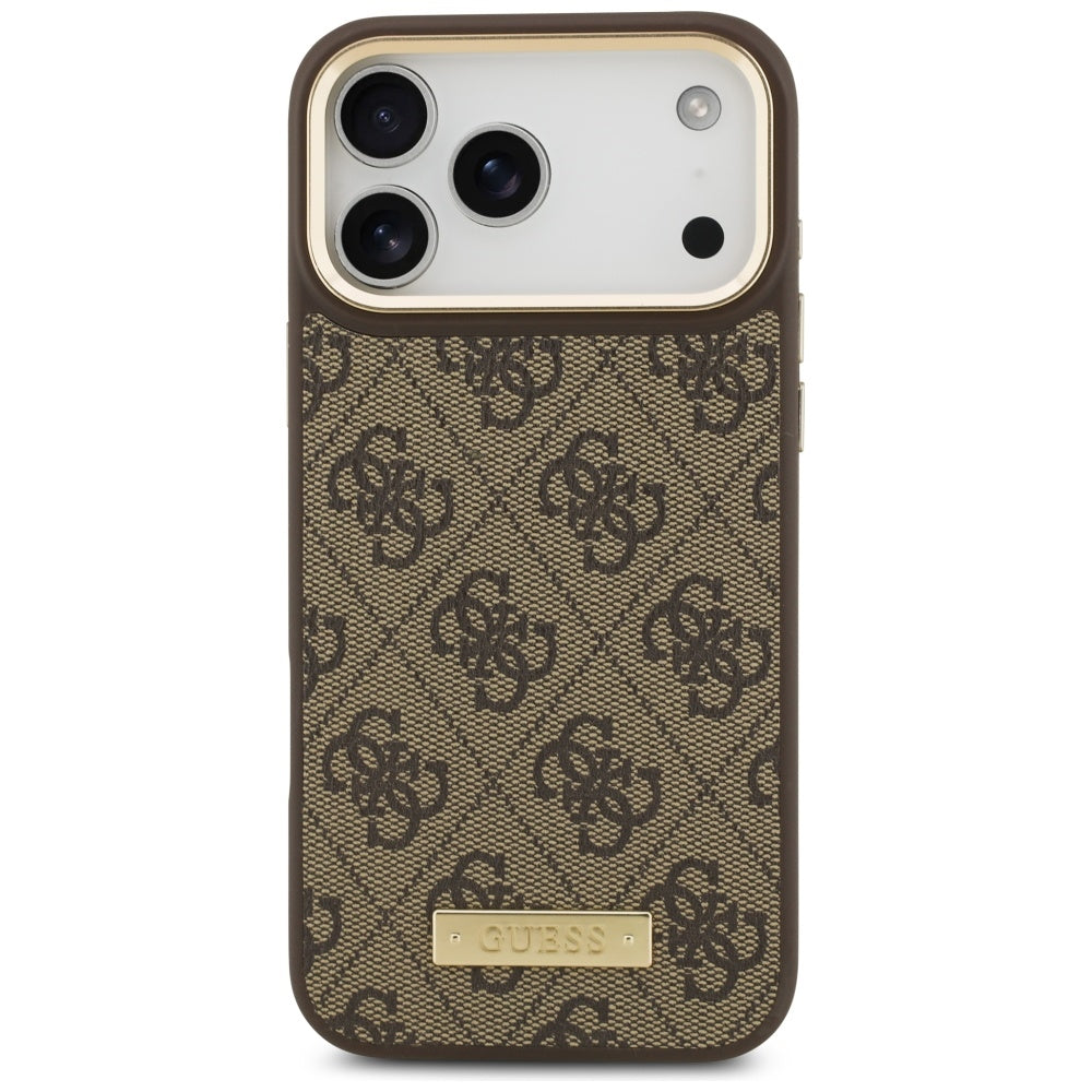MagSafe hoesje voor Apple iPhone 17 Pro Max, Guess, 4G Logo Plate, Bruin