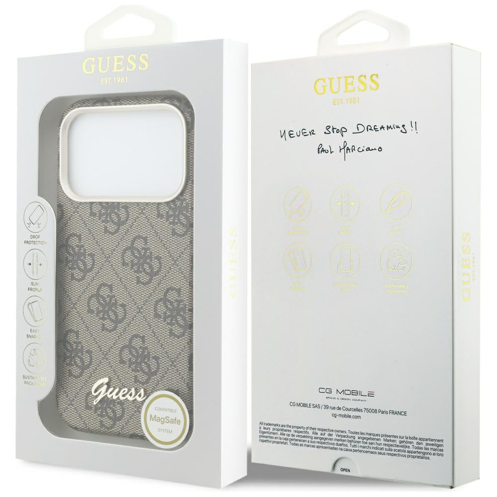MagSafe hoesje voor Apple iPhone 17 Pro Max, Guess, 4G Script Logo, Bruin