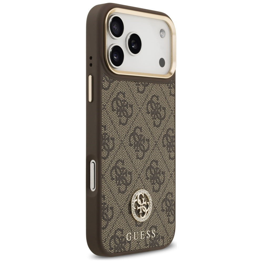 MagSafe hoesje voor Apple iPhone 17 Pro Max, Guess, 4G Strass Logo met grote band, Bruin