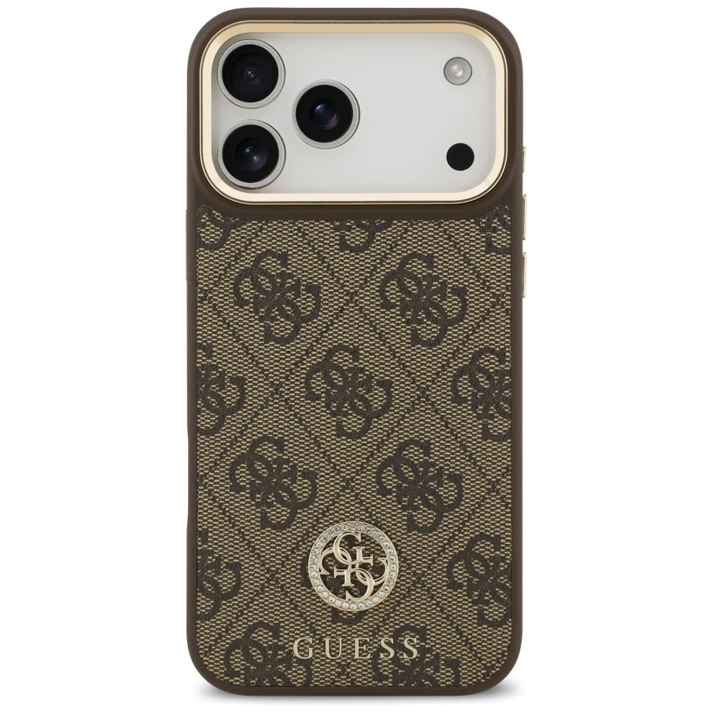MagSafe hoesje voor Apple iPhone 17 Pro Max, Guess, 4G Strass Logo met grote band, Bruin