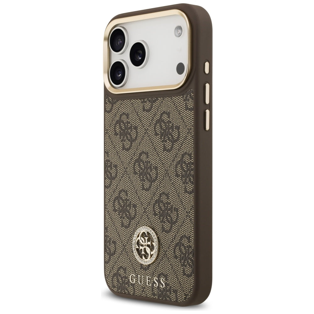 MagSafe hoesje voor Apple iPhone 17 Pro Max, Guess, 4G Strass Logo met grote band, Bruin