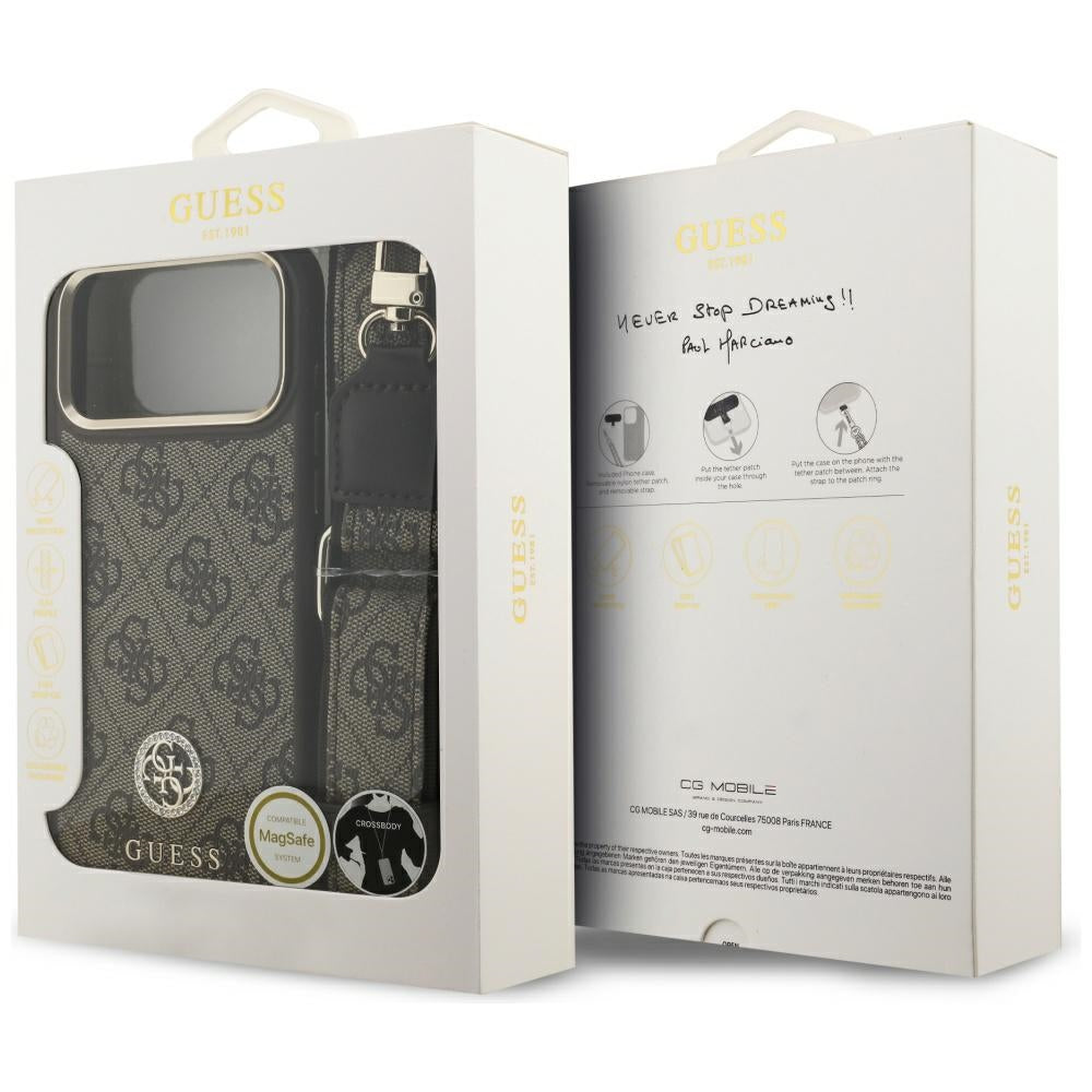 MagSafe hoesje voor Apple iPhone 17 Pro Max, Guess, 4G Strass Logo met grote band, Bruin