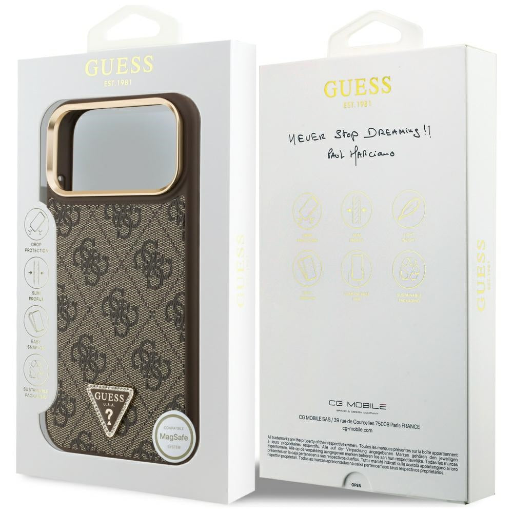 MagSafe hoesje voor Apple iPhone 17 Pro Max, Guess, 4G Triangle Logo, Goudbruin