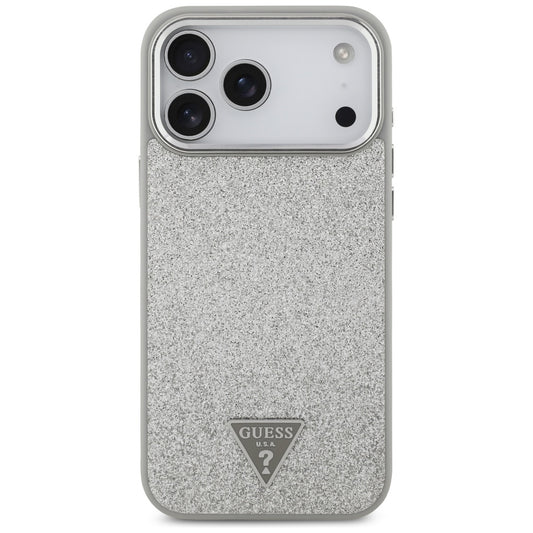 MagSafe hoesje voor Apple iPhone 17 Pro Max, Guess, Glitter Triangle Logo, Zilverkleurig