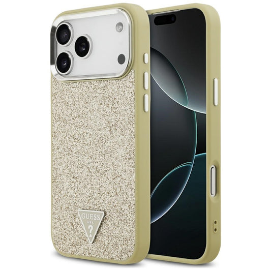 MagSafe hoesje voor Apple iPhone 17 Pro Max, Guess, Glitter Triangle Logo, Goud