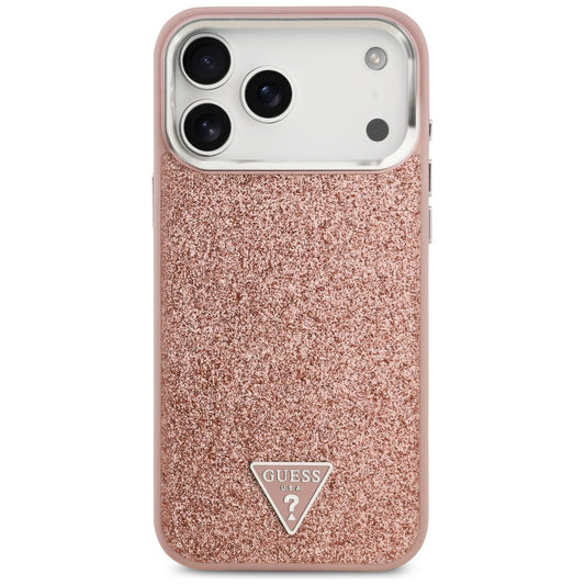 MagSafe hoesje voor Apple iPhone 17 Pro Max, Guess, Glitter Triangle Logo, Roze