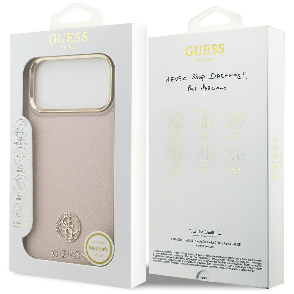 MagSafe hoesje voor Apple iPhone 17 Pro Max, Guess, Grained Strass Logo, Roze