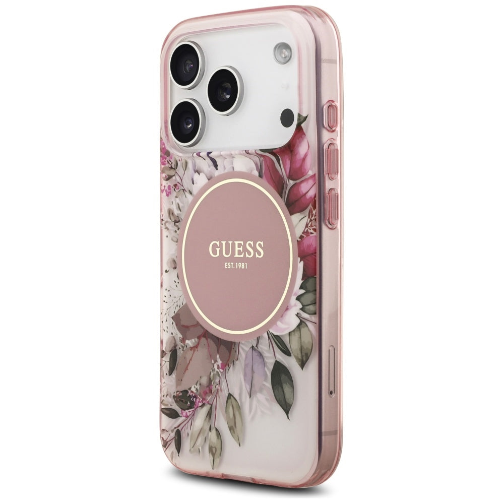 MagSafe hoesje voor Apple iPhone 17 Pro Max, Guess, IML Flower & Tonal Circle, Roze
