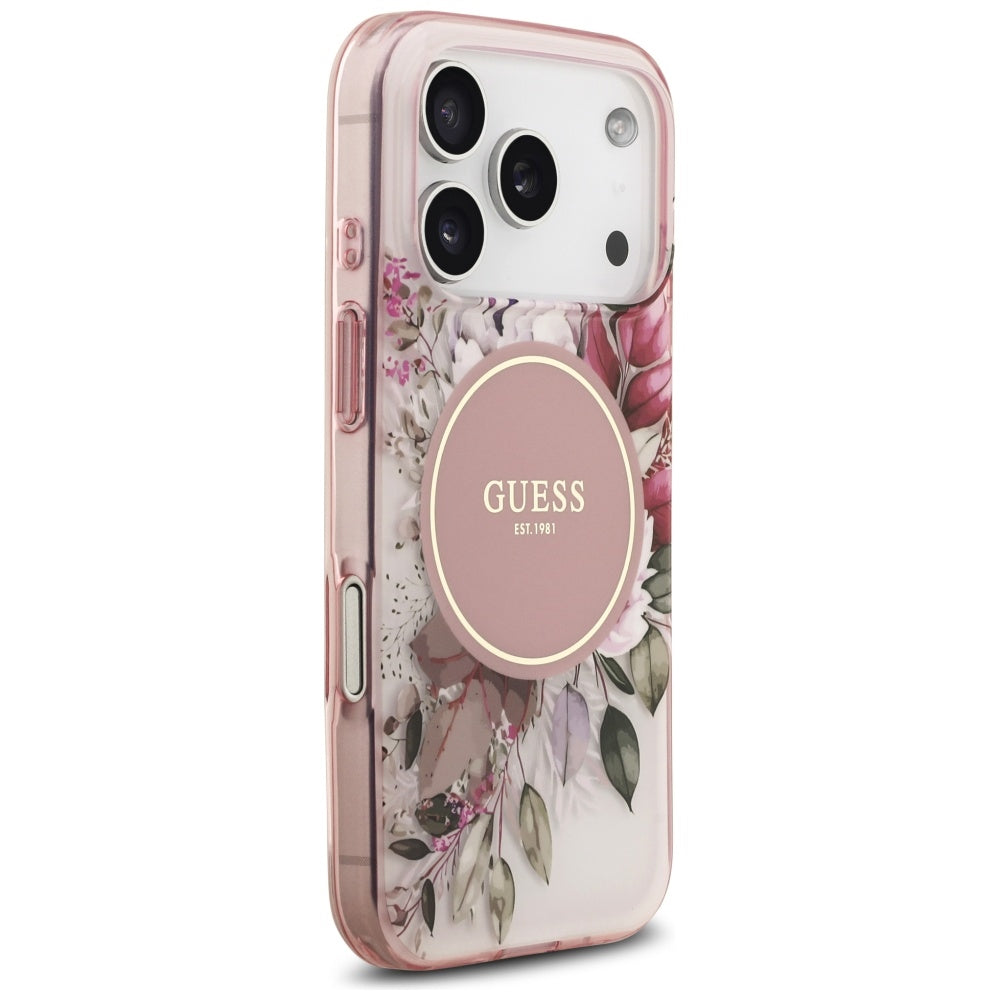 MagSafe hoesje voor Apple iPhone 17 Pro Max, Guess, IML Flower & Tonal Circle, Roze